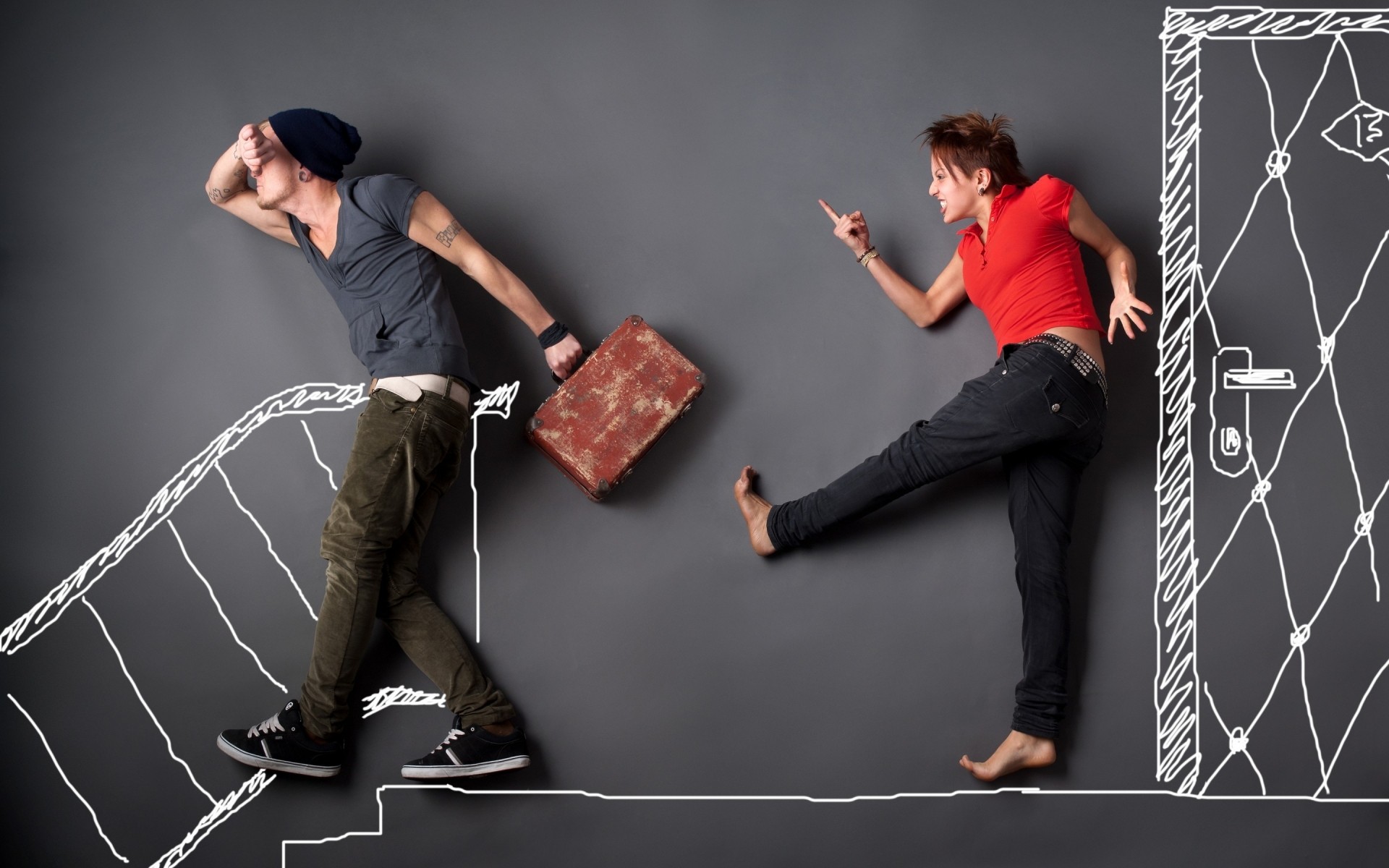 człowiek niebezpieczeństwo para miłość związek śmieszne na ścianie rysunek