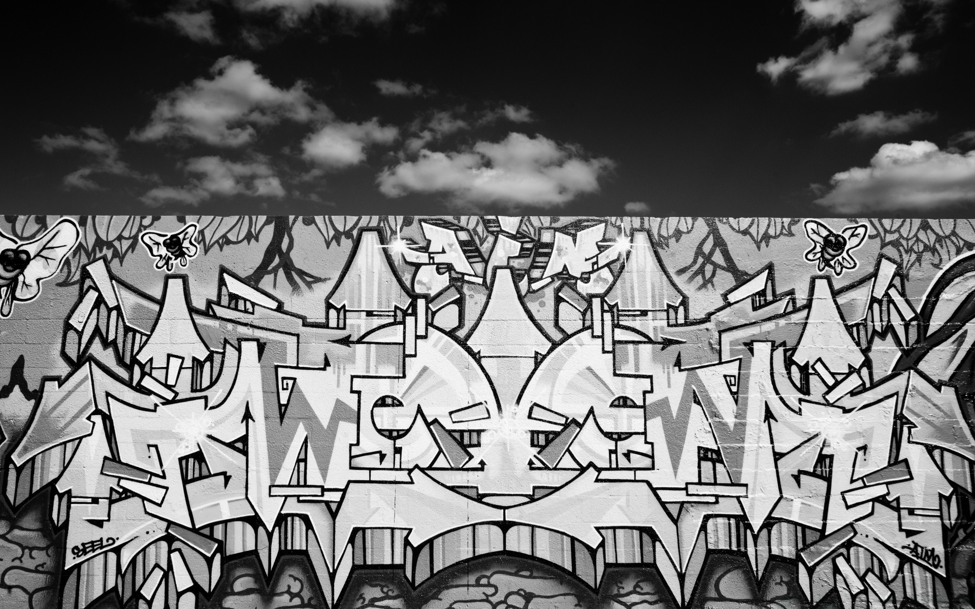 czarno-białe ilustracja sztuka graffiti design pulpit