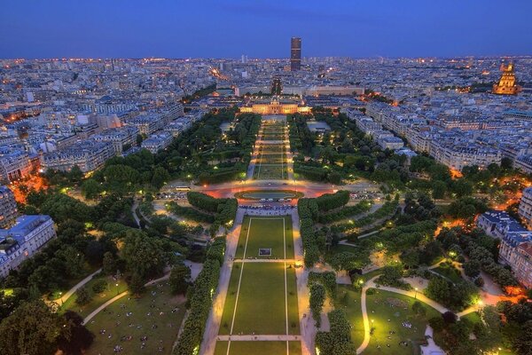 Paris france Francja światła Park panorama zmierzch Paryż