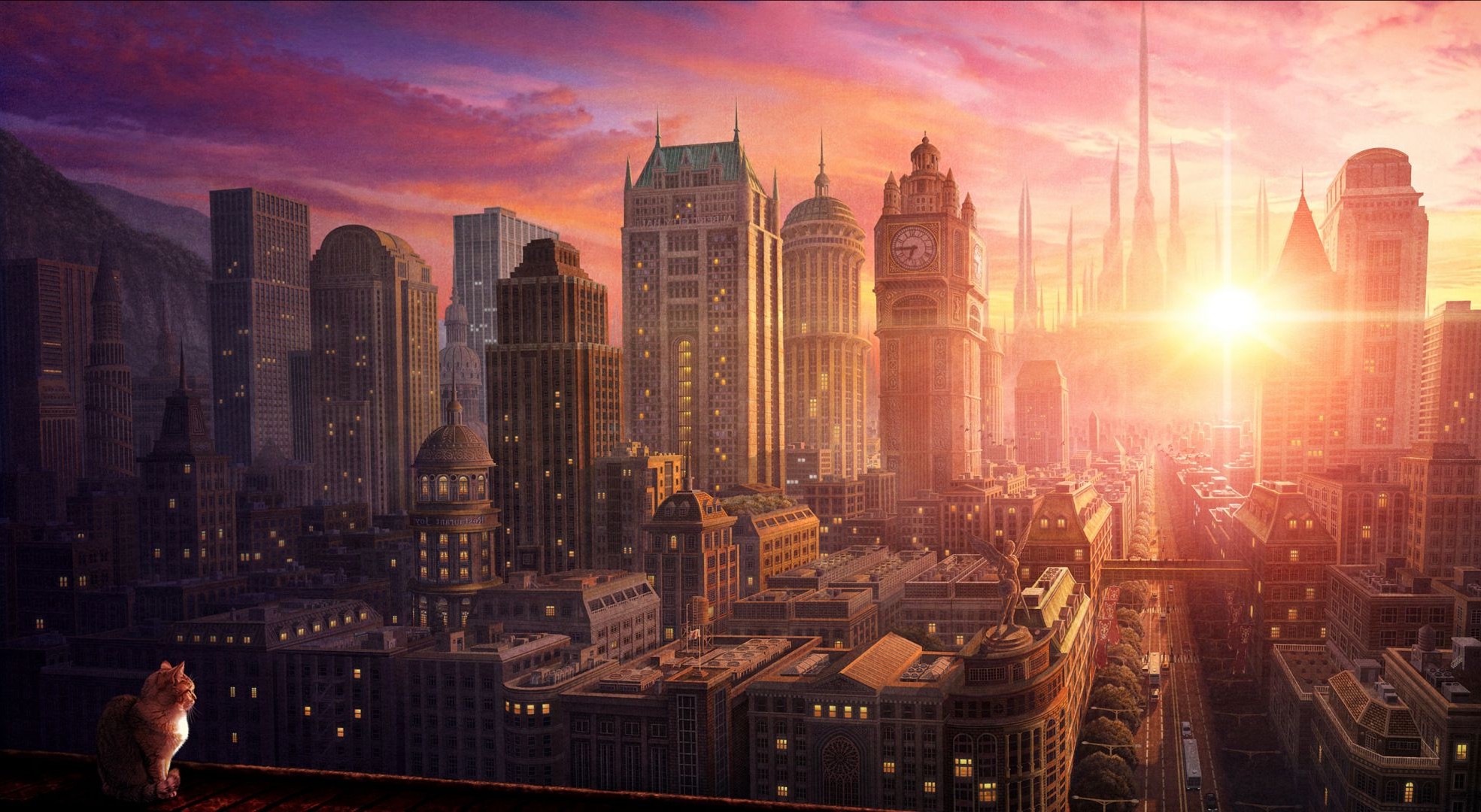 anime miasto dom architektura skyline wieżowiec miasto wieczorem zmierzch podróż wieża zachód słońca miejski niebo rzeka światło biuro centrum miasta punkt orientacyjny odbicie