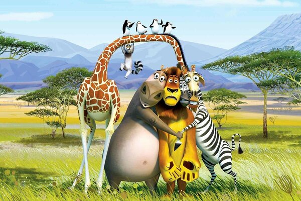 Kreskówka Madagaskar bohaterowie na sawannie