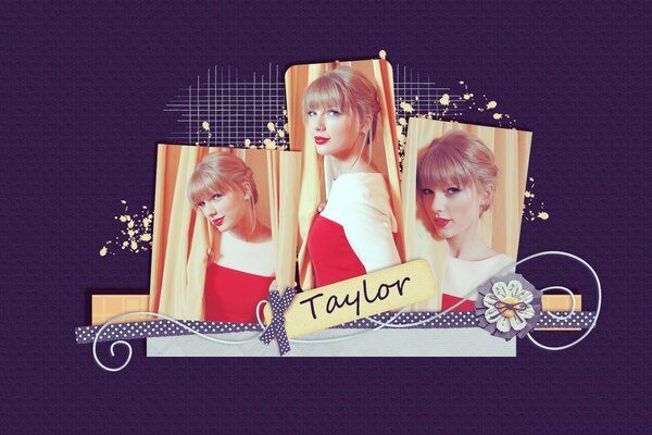 Kolaż zdjęć z Taylor Swift w czerwonej sukience