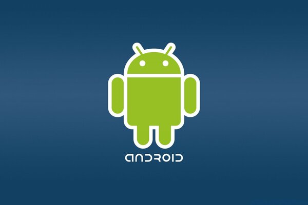 Robot Android zielony na niebieskim tle