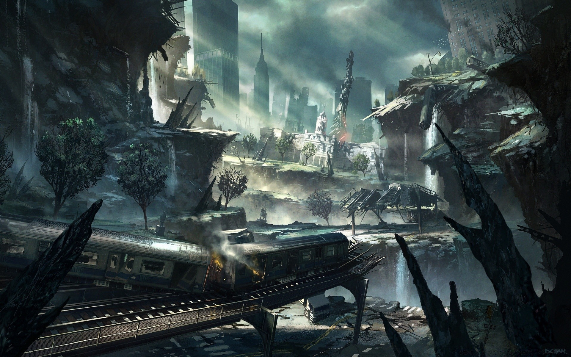 crysis dym woda sztuka światło