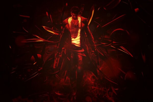 Postać devil may cry w środku płomień