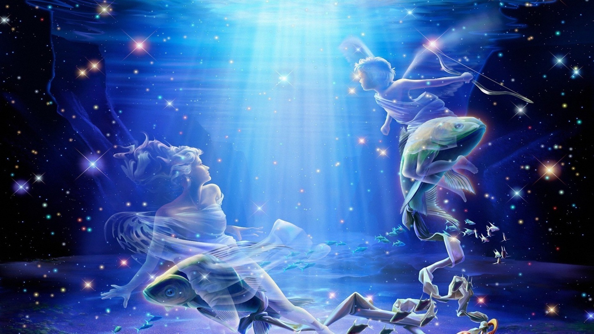 ilustracja nauka akwarium streszczenie wykres pływanie podwodny pulpit ruch sztuka woda fantazja projekt fikcja księżyc światło magia futurystyczny głęboki