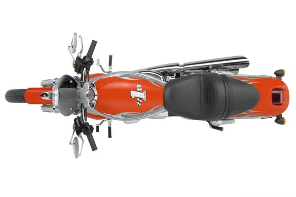 Pomarańczowy motocykl, widok z góry
